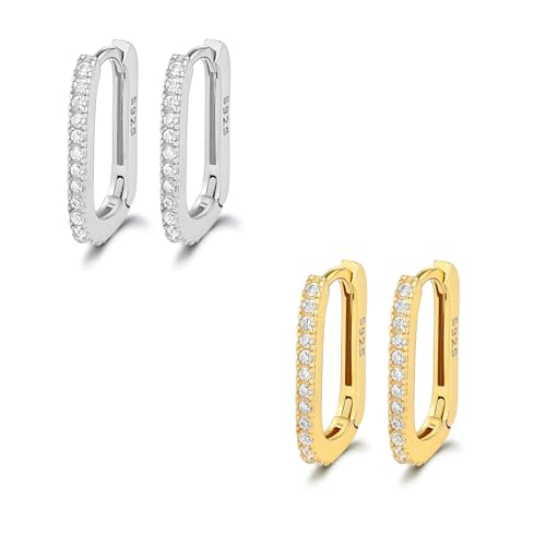 HinDaLi 2 Paires Boucles d'oreilles Créoles en Argent 925 pour Femme Fille Boucles d Oreilles Femme Diamant en Forme de U Boucles d'oreilles Femme Or Creole Boucles...