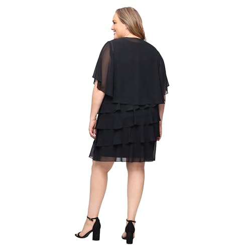 Image of S.L. Fashions Women's Chiffon Tiered Jacket Dress with Beaded Neckline Mother of the Bride, Cocktail, Or Wedding Guest Dress