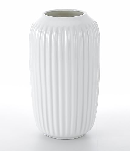 White Ceramic Flower Vase,Textured Modern,Minimalist, for Table, Mantel, Bookshelf,Kitchen Counter