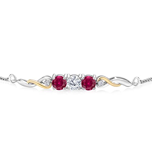 Two-Tone Gemstone Birthstone and Created ruby and Accent Lab Grown Diamond Infinity Tennis Bracelet For Women In 925 Silver and 10K Yellow Gold | Round 5MM and 1.3MM | Fully Adjustable Up to 9 Inch2