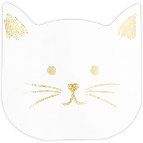White Paper Napkins With Gold Foil For Cat Party Supplies (6.5 X 6.5 In, 50-Pack) #TOP2