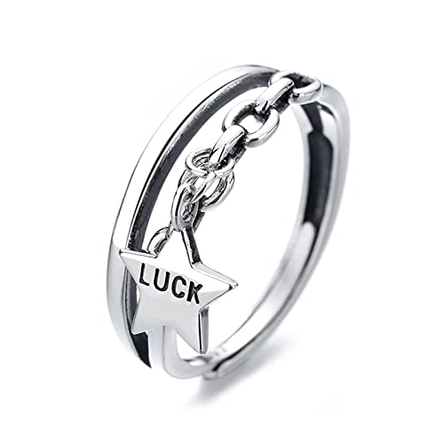 Bague Réglable 925 Argent Femme Pentacle Luck Vintage 2 Rangs KnSam