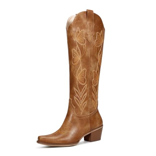 Image of wetkiss Knee High Cowboy Boots for Women, Stable and Comfortable | Western Style,Cowgirl Boots,Versatile,Pull On,Various Occasions,Non-slip Sole,Bohemian Rural Style