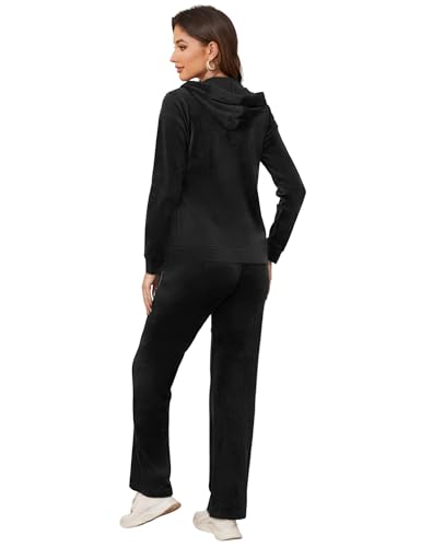 MIDNIGHTSUN Women's Velour Tracksuit 2 Piece Full Zip Hooded Sweatsuits Outfits Velvet Sportswear Jogging Set3