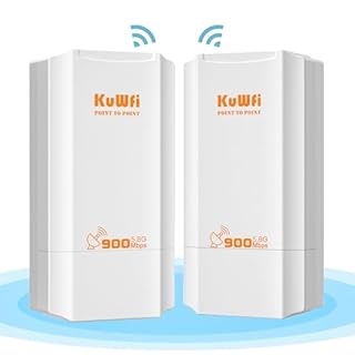 KuWFi Ponte Wireless Esterno, 5.8G Wireless Bridge 900Mmbps, 12dBi antenna wifi lunga distanza con display a LED, Soluzione di Trasmissione 2KM, Accesso Point wifi per telecamera/Industriale