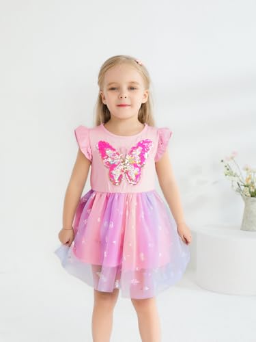Toddler Girl Tutu Dresses Color-Changing Sequin Little Girls Long Sleeve Ruffle Tulle Birthday Party Flower Dress 1-5T3