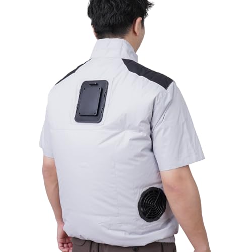 [THANKO] 圧倒的に冷える「冷蔵服」2026年モデル 半袖 ペルチェ×ファン ハイブリッド冷却 冷却プレート ファン付きウェア 作業服 暑さ対策 猛暑対策 USB給電 PD対応 洗濯可 (JP, アルファベット, 3L, シルバーグレー)