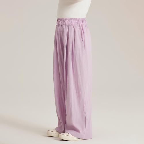 Kids Girls Loose Wide Leg Pants Baggy Elastic Waist Solid Color Pleated Casual Pants Lightweight Comfy Trousers Pockets3