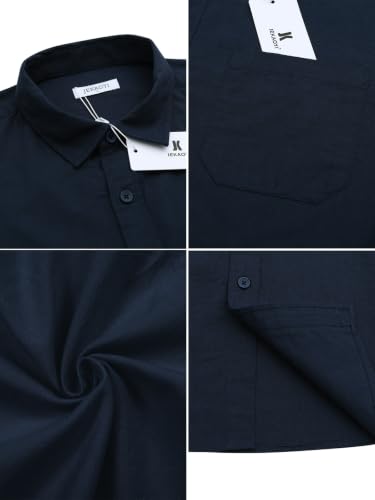 Image of JEKAOYI Mens Button Down Cotton Linen Shirts Casual Long Sleeve Beach Tops