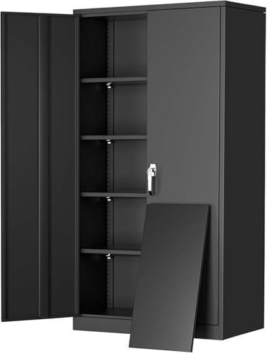 Greenvelly Metal Cabinet with Lock,72" Metal Storage Cabinet with 2 Doors and Adjustable 4 Shelves, Locking Cabinet for Home Office, Garage(36" W x 18" D)