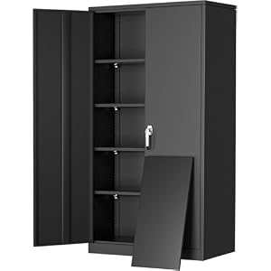 Greenvelly Metal Cabinet with Lock,72″ Metal Storage Cabinet with 2 Doors and Adjustable 4 Shelves, Locking Cabinet for Home Office, Garage(36″ W x 18″ D)