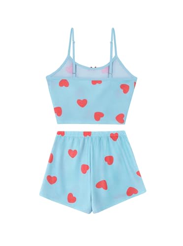 Image of Hilinker Womens Graphic 2 Piece Pajama Set Summer Cute Crop Cami and Shorts Ribbed Lounge Sets