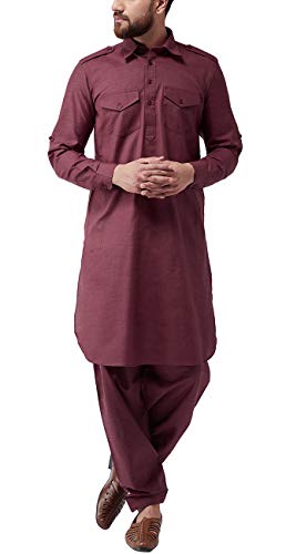 Sojanya (Since 1958 Men'S Maroon Cotton Pathani Kurta Salwar Set