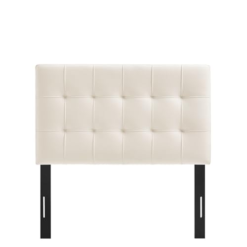 Image of Modway Lily Twin Size Stain-Resistant Performance Velvet Headboard in Alabaster - Velvet Upholstery with Button Tufting and 4 Adjustable Height Positions