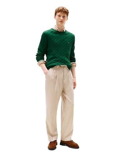 Image of Tommy Hilfiger Men's Cable Knit Crewneck Sweater Lightweight Pullover