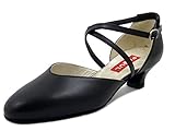 paoul 1040  PAOUL, Damen-Ballettschuhe, Modell Charleston aus schwarzem Leder, niedriger Absatz 4 cm, 18T40, Schwarz - Schwarz - Größe: 37 EU