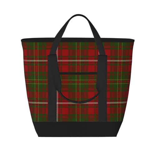Scottish Clan Hay Red Green Tartan Large Capacity Insulated Shopping Tote Bag – Keeps Food Cold/Hot For Hours, Ideal For Travel, Groceries & Outdoor Use