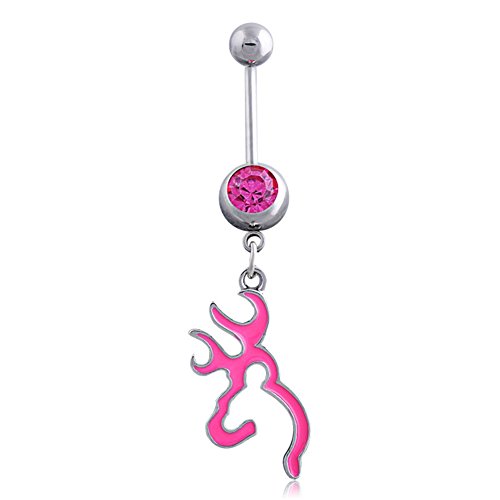 RUBOBUC Joyería Piercing, Hermosa Zirconia Cúbica Barra del Botón del Ombligo Anillo del Ombligo del Barbell Piercing del Cuerpo Joyería (Rosado)