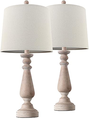 Portres 24.5'' Mid Century Table Lamp Set Of 2 For Living Room Farmhouse Linen Bedside Lamps For Bedroom Kids Room Dorm Office Rustic Lamps For End Table Nigntstand Resin #TOP2