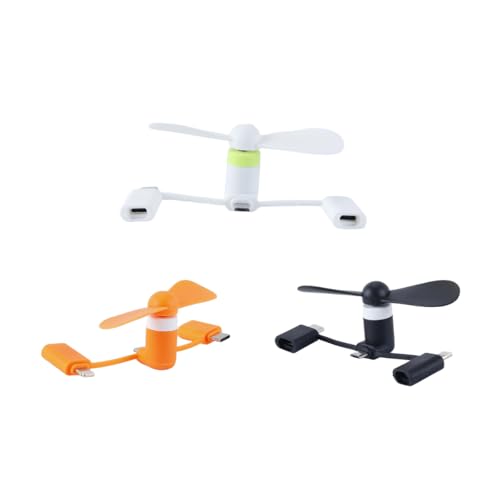 Namvo Mini ventiladores 3 en 1 para teléfono móvil, portátiles, con USB, para Android, teléfono tipo C (negro, blanco y naranja)