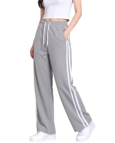 Image of Samfor Woman's Loose Fit Track Pants - Polycotton Joggers with Elastic Waistband & Side Pockets, Lower Comfortable for Gym, Running & Casual Wear