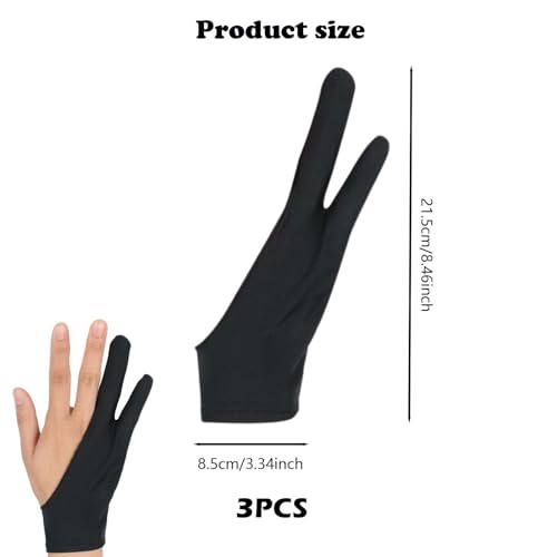 Image of 3pcs Artist Glove, Drawing Gloves for Tablet, Palm Rejection Gloves for Graphic Tablet, Anti-Fouling Two-Finger Gloves, Black Gloves for Drawing and Writing