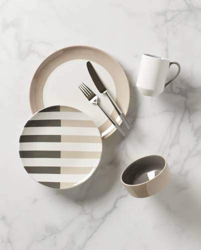 Kate Spade Nolita Gray 4-Piece Place Setting, 7.00 LB, Taupe/Grey
