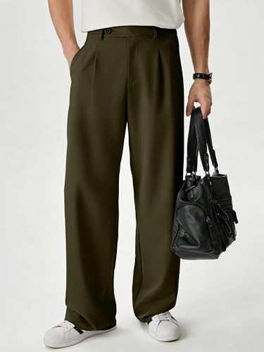 Image of JMIERR Mens Baggy Casual Dress Pants Lightweight Pleated Old Money Wide Leg Pants Loose Relaxed Fit Trousers