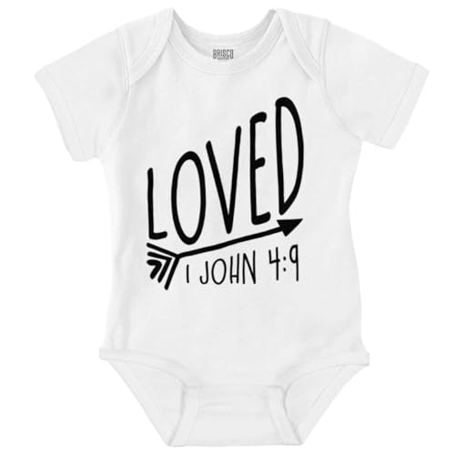 Image of Brisco Brands Loved John 4:9 Christian Arrow Baby Bodysuit Jumper Girls
