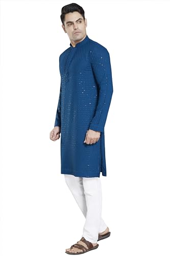 Image of DIVISIVE Men's Sequince Embroidered Cotton Blend Slim Fit Kurta Pyjama Set