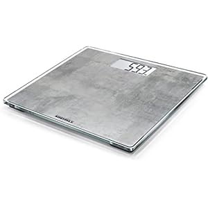 Soehnle Style Sense Compact 300 beton digitale personenweegschaal met extra groot weegplateau, weegschaal met gemakkelijk af te lezen LCD-display, extra plat design, veiligheidsglas