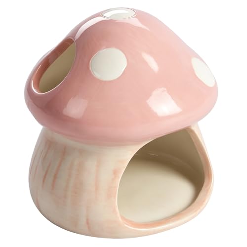 Image of Cute Aquarium Mushroom House Betta Fish Tank Accessory Decor Mini Ceramic Fish Hideout Shrimp Cave Ornament (Pink)
