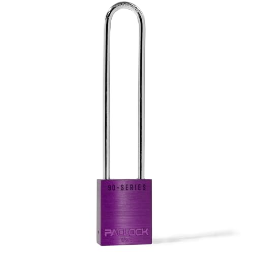 Image of PACLOCK's SR-90A Padlock, 5 inch Tall Hardened Steel Shackle, High Security 6-Pin Cylinder, One Lock Keyed to a Number U-Pick! w / 2 Keys, Purple
