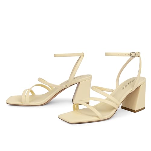 Image of Modatope Women's Heeled Sandals Square Toe Chunky Strappy Heels Prom Shoes | Stable Chunky Heel, Adjustable Ankle Strap, All-Day Comfort Sole, Unique Style For Parties, Proms, Weddings & All Occasions