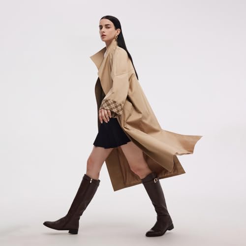 Fall Coats for Women 2025 Cotton Women's Trench Coats Long Unisex T-Shape Silhouette Convertible Collar Khaki Coat4