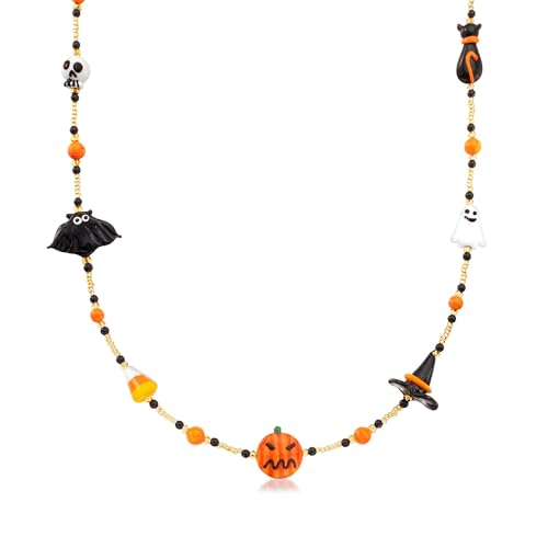 Ross-Simons Italian Multicolored Murano Glass Halloween-Themed Bead Necklace With 18kt Gold Over Sterling