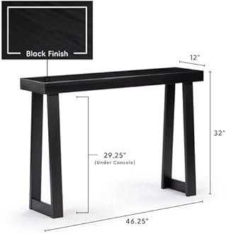 Plank+Beam Solid Wood Console Table, 46 Inch, Sofa Table, Narrow Entryway Table for Hallway, Behind The Couch, Living Room, Foyer, Easy Assembly, Black