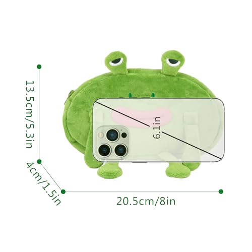 Image of Minache Plush Animal Stationery Pouch Women Cute Dog /Dinosaur Plush Pencil Case Ladies Cosmetic Bag (8234+Frog), bd-06484AD