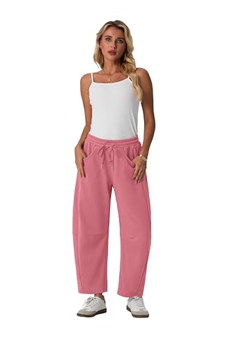 Image of Lepunuo Barrel Sweatpants Women Casual Baggy Elastic Waisted Pants Wide Leg Gym Trousers with Pockets