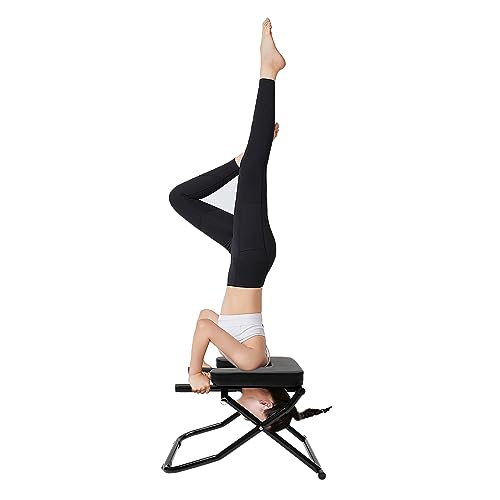 SEANESZTI Yoga Inversion Bench, Foldable Yoga Headstand Bench with PU Pads, Headstand Prop Upside Down Chair for Balance Training Core Strength Building Backbends Yoga Asana Practice Chair