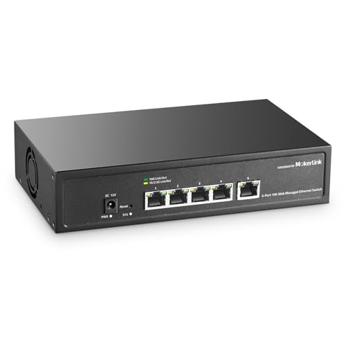 Image of MokerLink 5 Port 10Gbps Managed Switch, 5x10G RJ45 Ethernet Ports, 10G /5G /2.5G /1000M /100Mbps, 100Gbps Bandwidth, Metal L2 Web Managed Network Switch