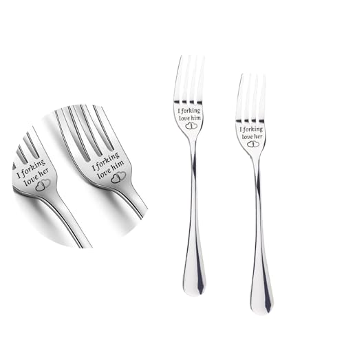 Dinghaole 2 Pcs Funny Engraved Forks Stainless Steel, His and Hers Gifts, Stainless Steel Dinner Forks, Birthday Wedding Gifts for Couple Lovers, Engraved Fork, Gifts for Family