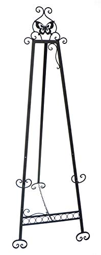Designstyles Decorative Metal Easel Stand â€“ Adjustable Floor Display for Art Pieces, Signs, Mirrors and Chalk/Dry Erase Boards - 61" Tall, Antique Finished Iron, Black â€“ Butterfly Design â€“ 2 Pack