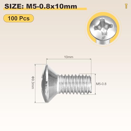 Image of METALLIXITY Semi-Countersunk Oval Head Machine Screws (M5-0.8x10) 100Pcs, 304 Stainless Steel Phillips Cross Recessed Machine Screw Bolts - for Furniture Assembly DIY Projects, Silver