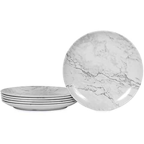 11 inch Dinner Plates, Dessert Salad Plates, Microwave and Dishwasher Safe, Marble Cover