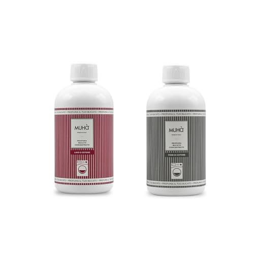 Paquete de dos ambientadores concentrados para la colada, perfume intenso y duradero, 400 ml – lino y algodón + flores de algodón, total 800 ml, frescura larga duración