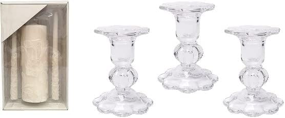 Hosley El juego de velas de 1150 pulgadas de alto color crema para boda incluye 1 pilar y 2 velas cónicas y juego de 3 portavelas de cristal de 39