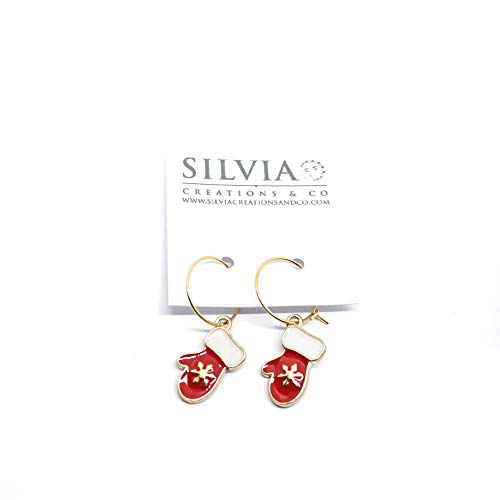 Orecchini a cerchio in acciaio con guanti rossi e fiocco di neve