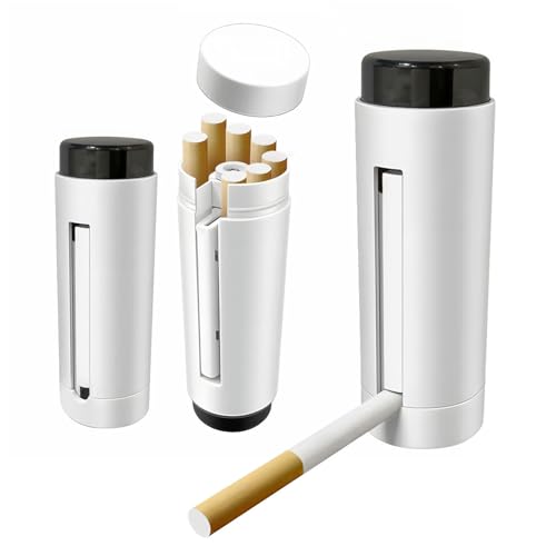 Cigarette Case Holder Auto Pop Up Cigarette Dispenser 7-Cig Cigarette Storage Box One-Press Quick Access Portable PVC Smoking Accessories for Men Women Smoker White
