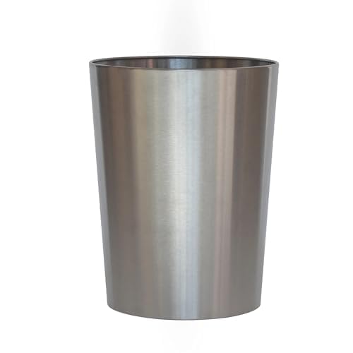 Brushed Nickel Metal Wastebasket 2.2 Gal - Stainless Steel Bathroom Trash Can, Compact Open Design (8 Fits 1.5 Gal Bags, Rust-Resistant & Easy Clean for Toilet/Sink Area, Office Desk Bin